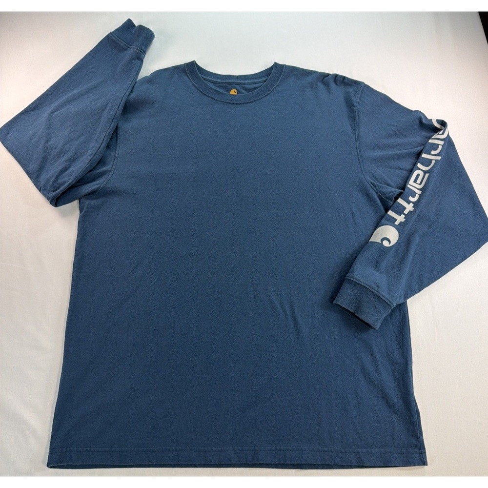 Carhartt Long Sleeve Shirt Men's Large Blue Logo Sleeve Workwear K231
